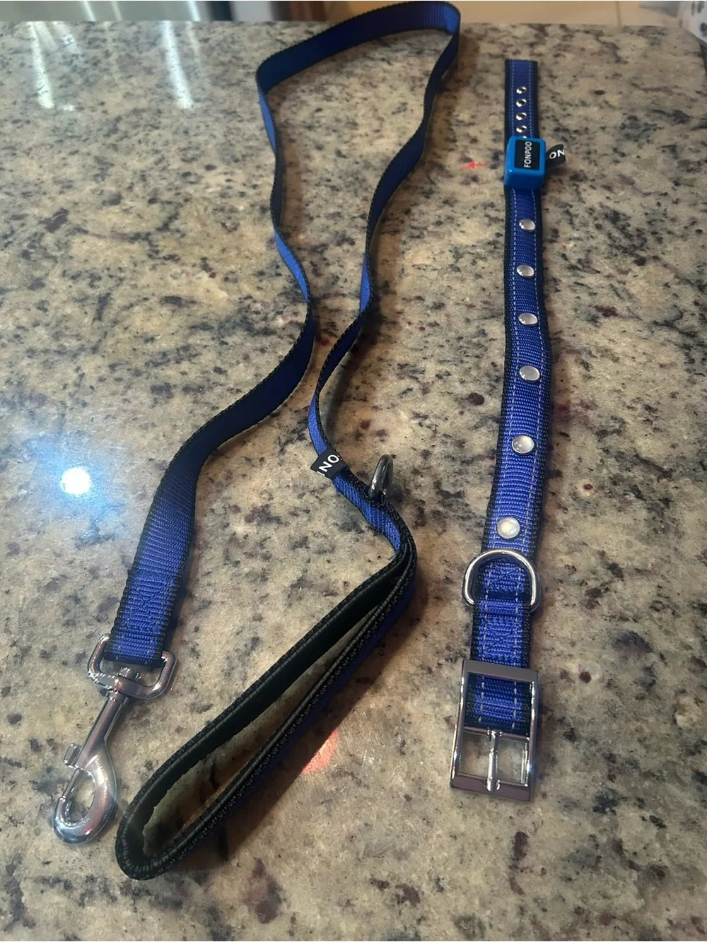 Blue LED Flash Reflective Dog Collar & Leash